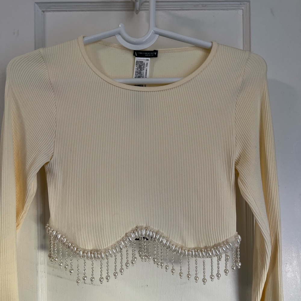 Zara Cream crop top with pearls